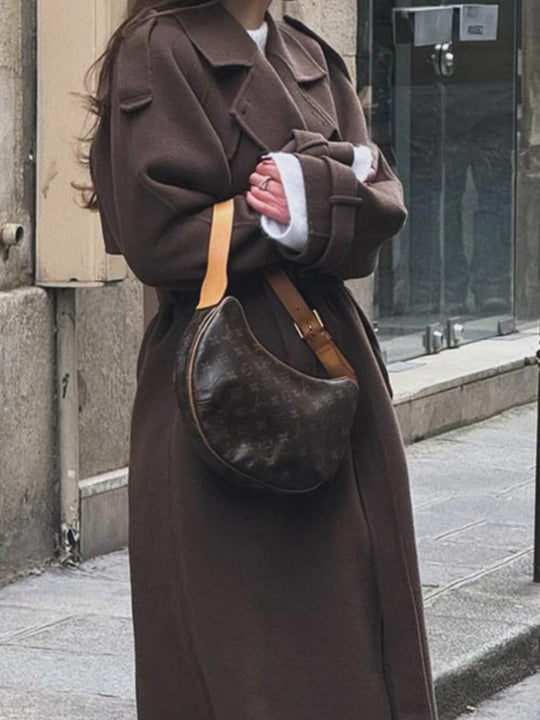 Damen Langer Wollmix-Mantel mit breitem Revers, Epauletten und verstellbaren Ärmelriegeln Shop Nory