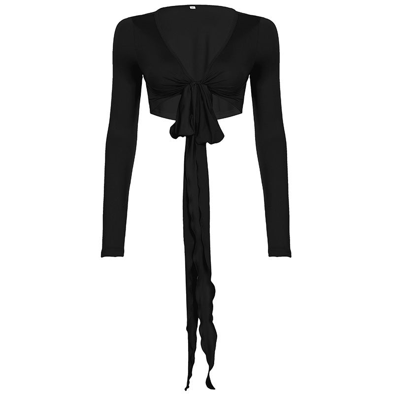 Damen Crop-Top mit verspieltem BindShopnoryand und langen Ärmeln