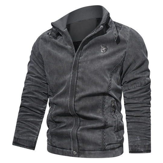 Herren leichter Canvas-Bomber mit Stehkragen, Reißverschluss und Reißverschlusstaschen Shop Nory