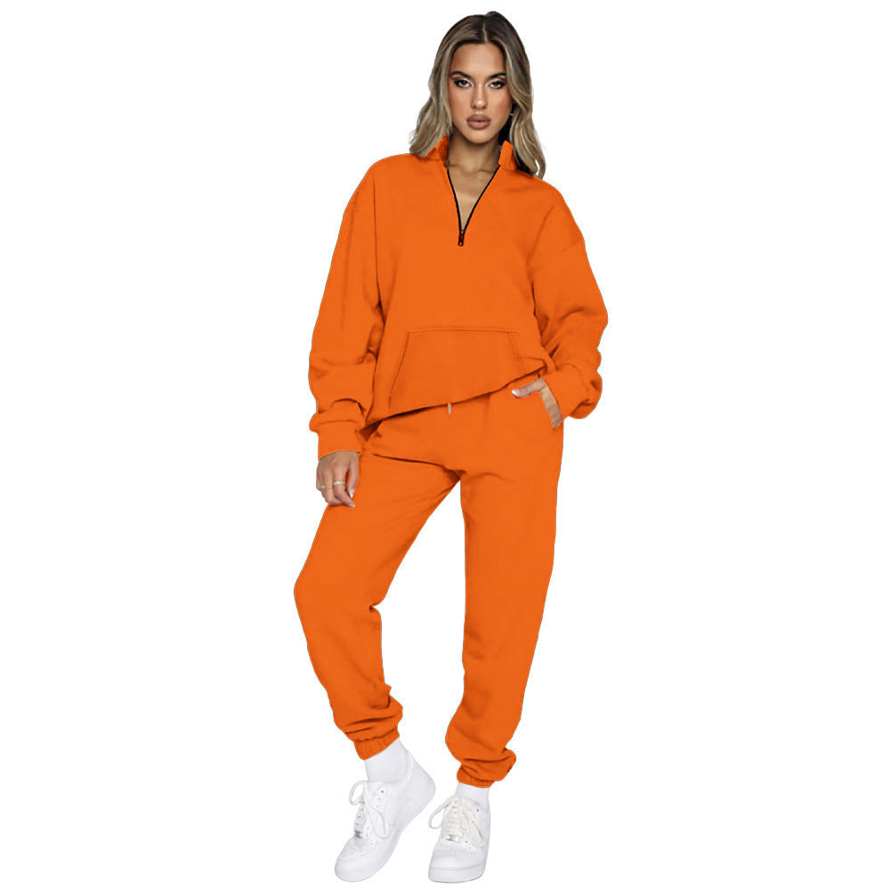 Damen nan French‑Terry Relax‑Loungewear‑Set mit halbem Reißverschluss, Kängurutasche und taillierter, schmal zulaufender Jogginghose Shop Nory