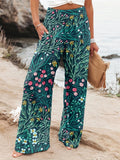 Damen Weit geschnittene Strandhose mit floralem Motiven und elastischem Bund