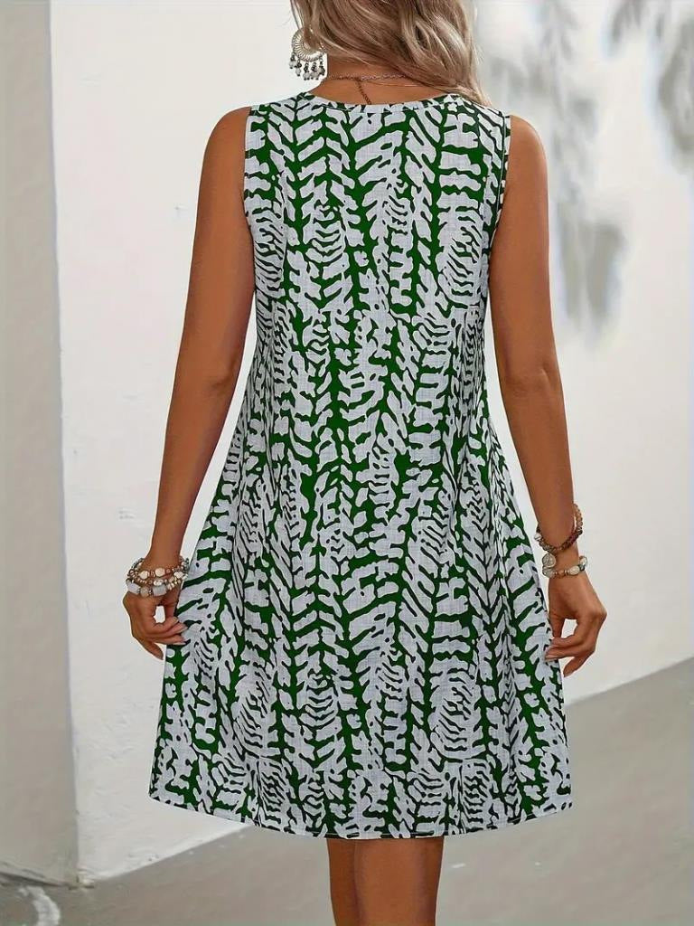 Damen Ärmeloses Freizeitkleid mit floralem Muster und schwingendem Rock