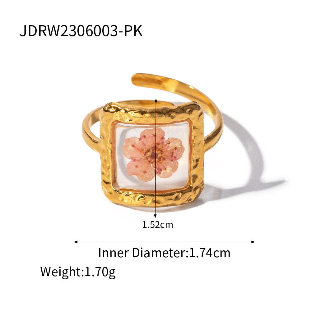 Damen Offener Ring mit charmanten floralen Motiven und hypoallergener Edelstahlverarbeitung Shop Nory