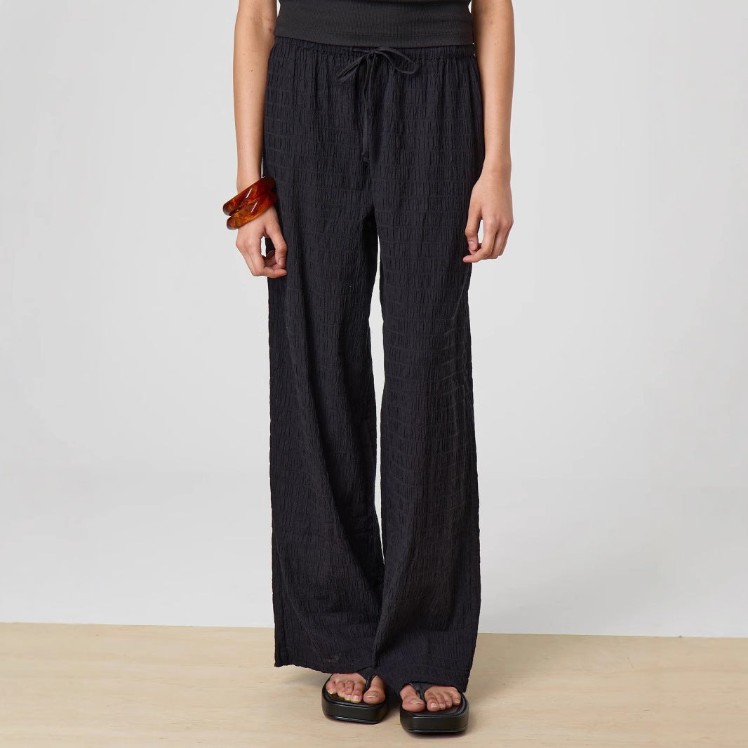 Damen Leichte Palazzo-Loungehose aus Crinkle-Gauze mit hoher Komfort-Taille Shop Nory