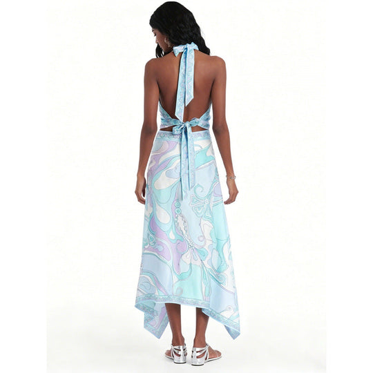 Damen Halterkleid mit asymmetrischem Saum und auffälligem Grafikdruck Shopnory