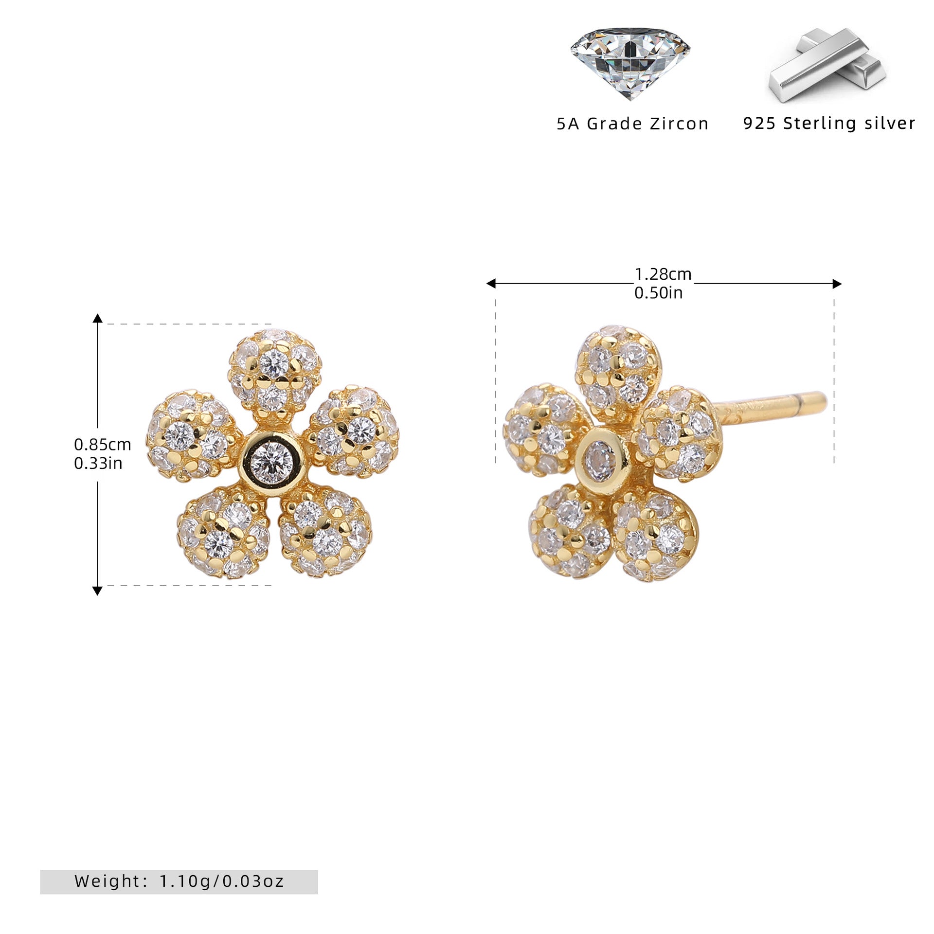 Damen Ohrstecker in Blumenform mit funkelnden Zirkonia Shop Nory