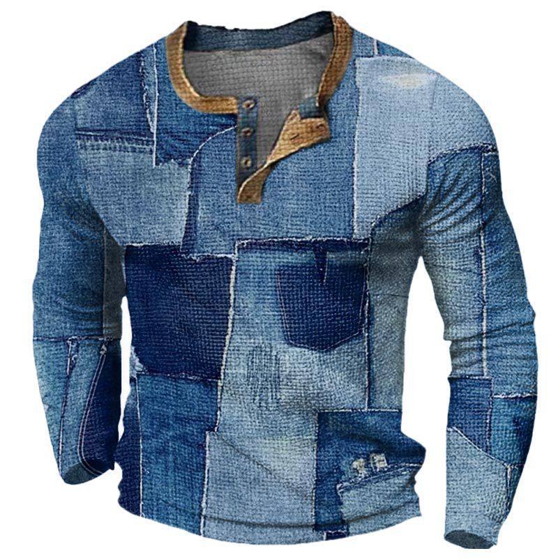 Herren Modisches Langarmhemd mit Ethno-Muster Shop Nory