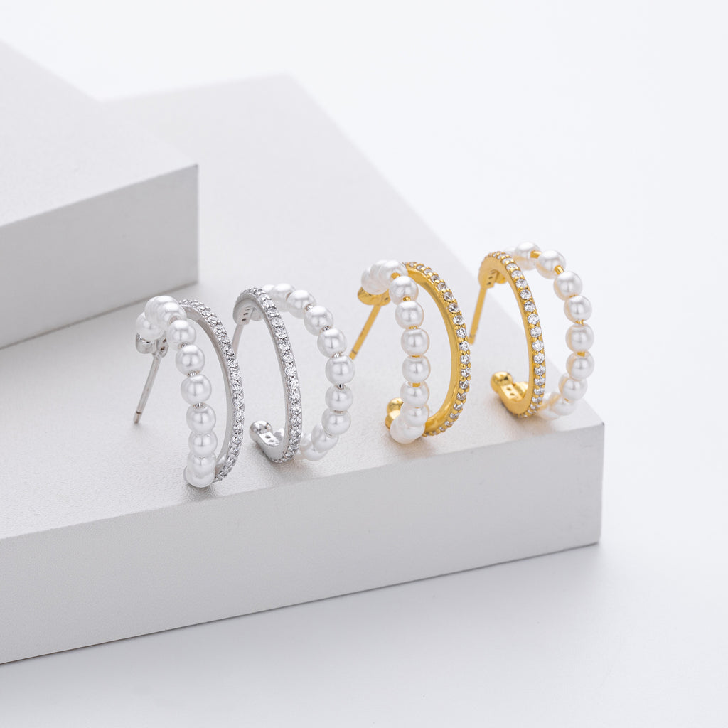 Damen Creolen mit Perlen- und Zirkonbesatz Shop Nory