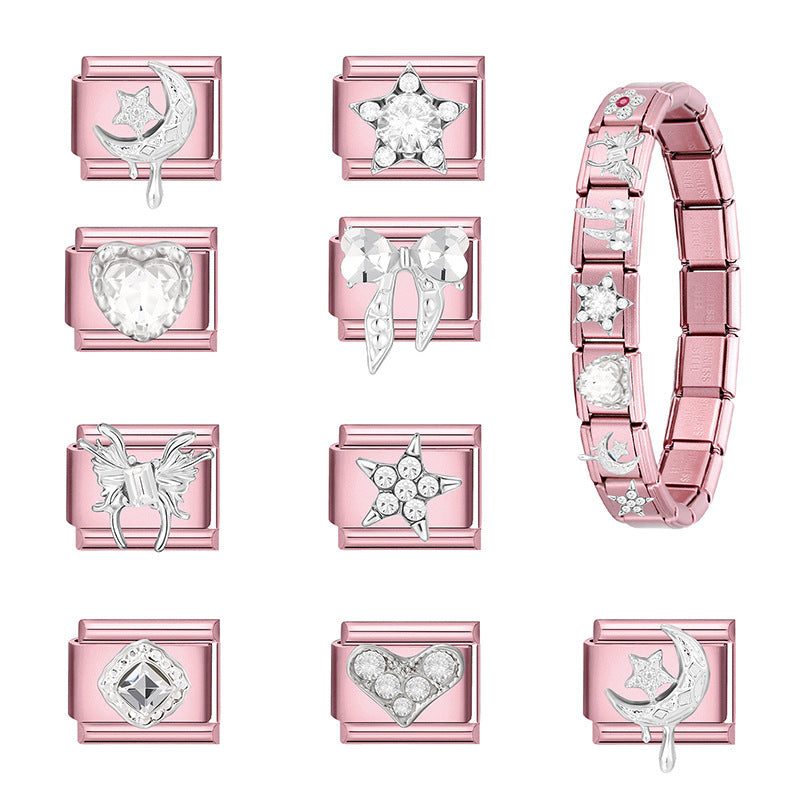 Mond- und Stern-Charm Für Modulare Armbänder mit Tropfen-Detail