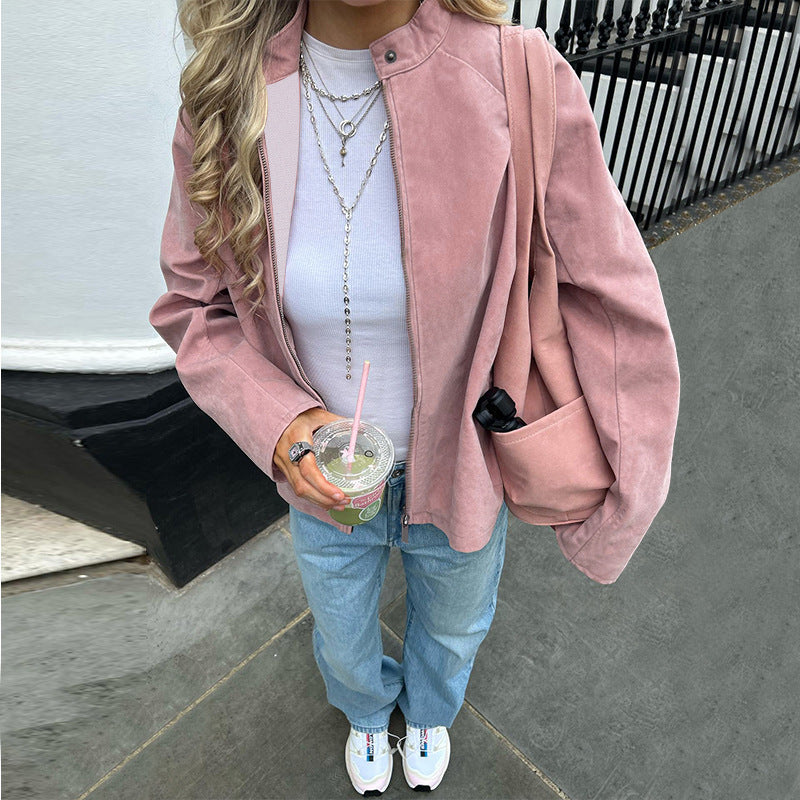 Damen Oversized Canvas-Übergangsjacke mit Stehkragen, Reißverschluss und großen aufgesetzten Taschen Shop Nory