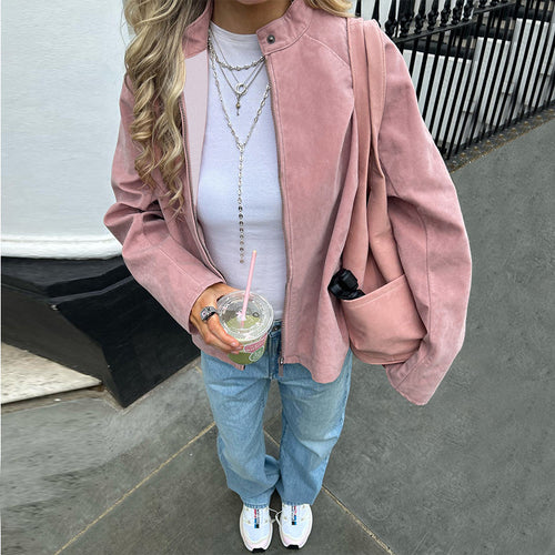 Damen Oversized Canvas-Übergangsjacke mit Stehkragen, Reißverschluss und großen aufgesetzten Taschen Shop Nory