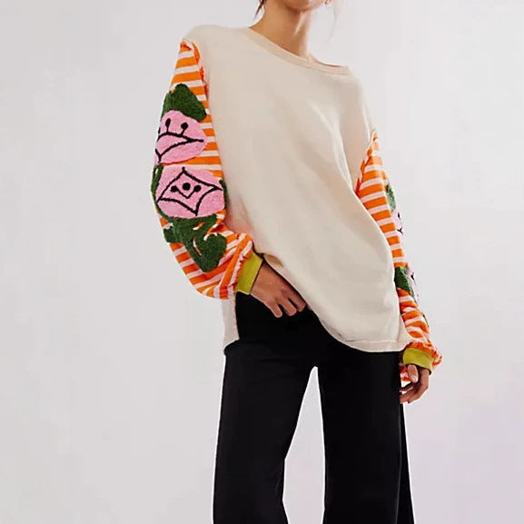 Damen Modischer Sweatshirt mit buntem Grafikdesign