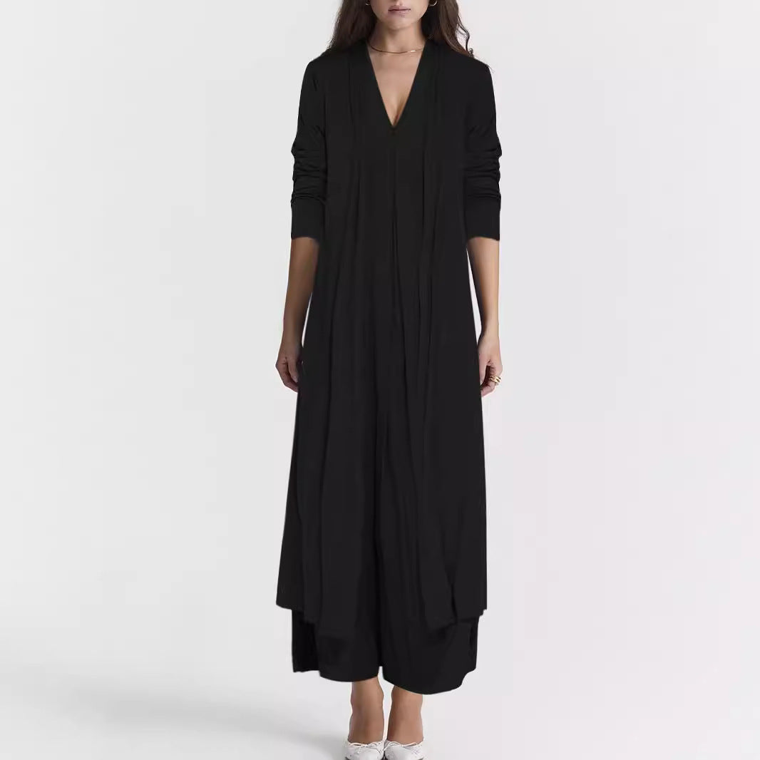 Damen Langer Offener Jersey-Cardigan mit Eingrifftaschen und fließender Drapierung Shop Nory