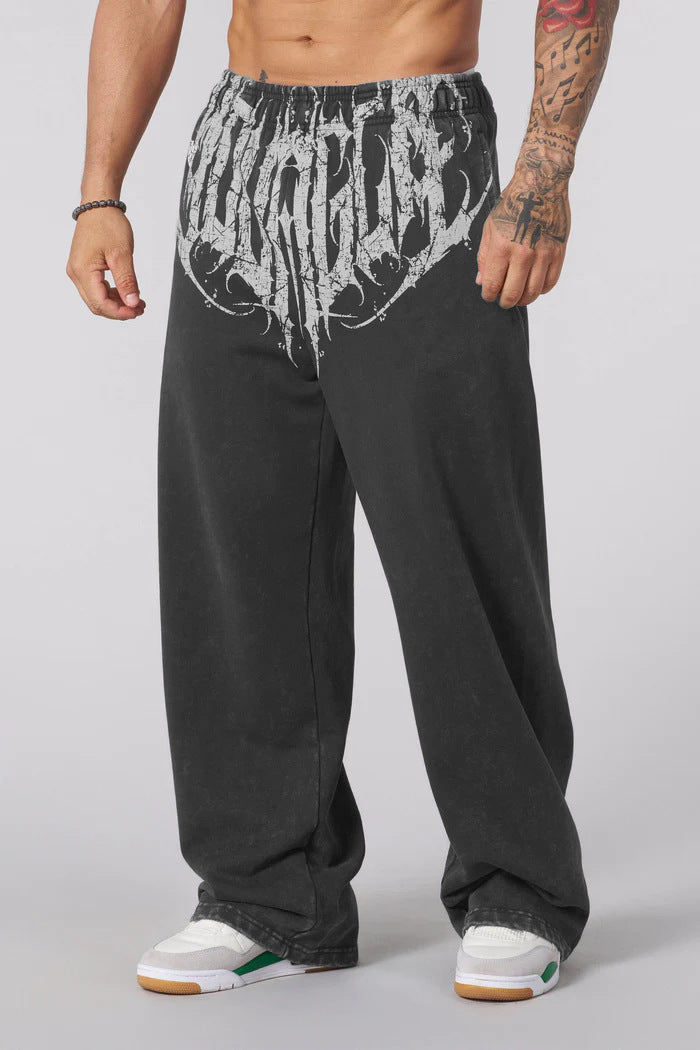 Herren nan weiche gewaschene Jogginghose mit weitem Schnitt und elastischem Bund
