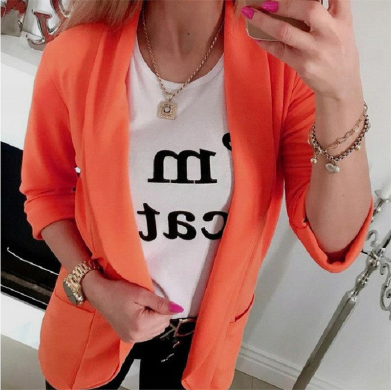 Damen Leichter Offener Cardigan-Blazer, dreiviertelärmelig mit Eingrifftaschen Shop Nory