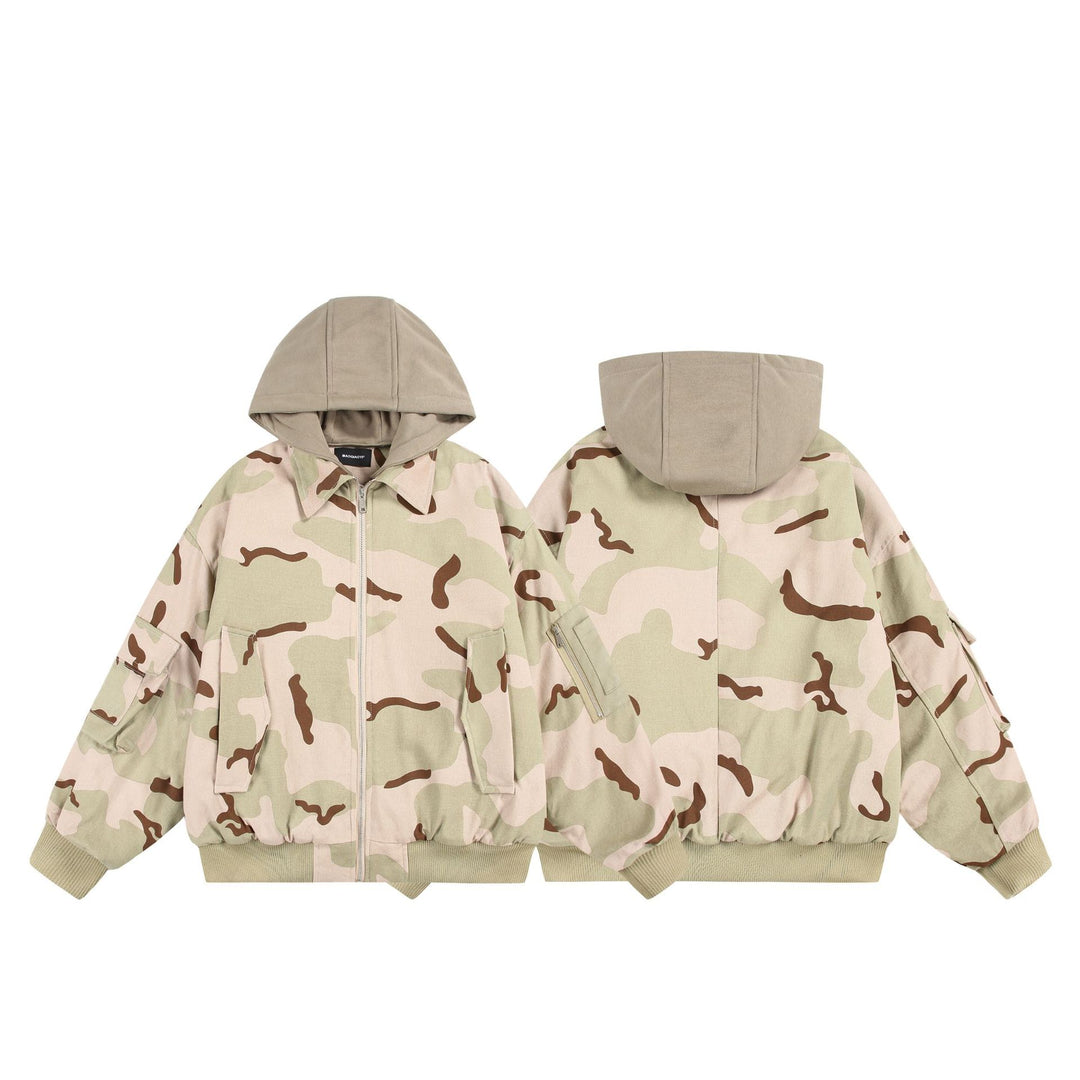 Unisex Oversize Cargo-Bomberjacke mit Kapuze und aufgesetzten Utility‑Taschen Shop Nory