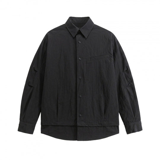 Unisex Oversize-Hemdjacke mit zweilagigem Saum, Brustpaspeltasche und strukturierter Baumwollmischung Shop Nory