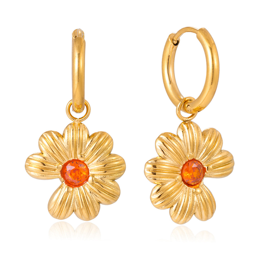 Damen Ohrhänger mit floralem Design und orangefarbenem Kristall Shop Nory