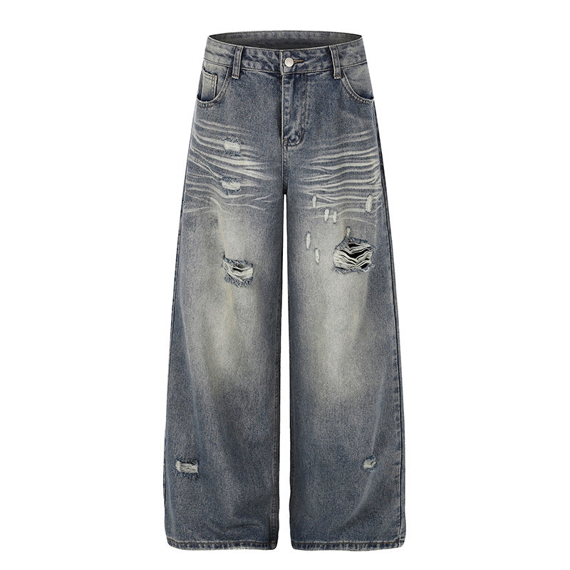 Damen Weite Destroyed Denim-Culotte-Jeans mit hoher Taille und Used-Effekt Shop Nory