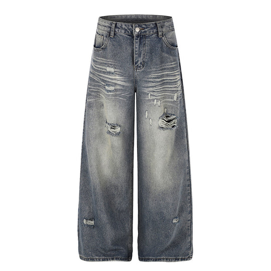 Damen Weite Destroyed Denim-Culotte-Jeans mit hoher Taille und Used-Effekt Shop Nory