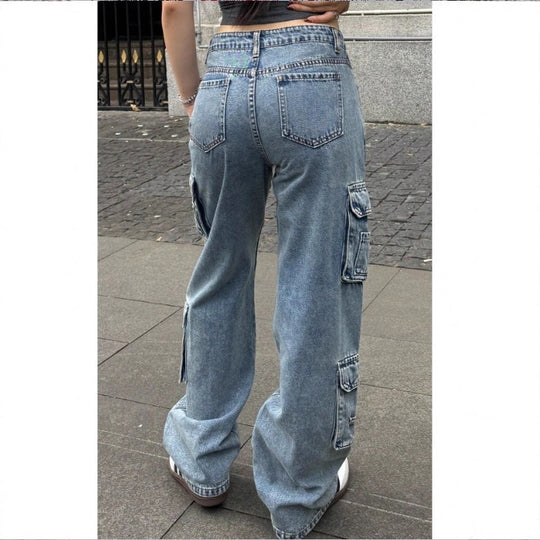 Damen Hochgeschnittene Baggy-Cargo-Jeans mit Mehrfach‑Utility‑Taschen Shop Nory