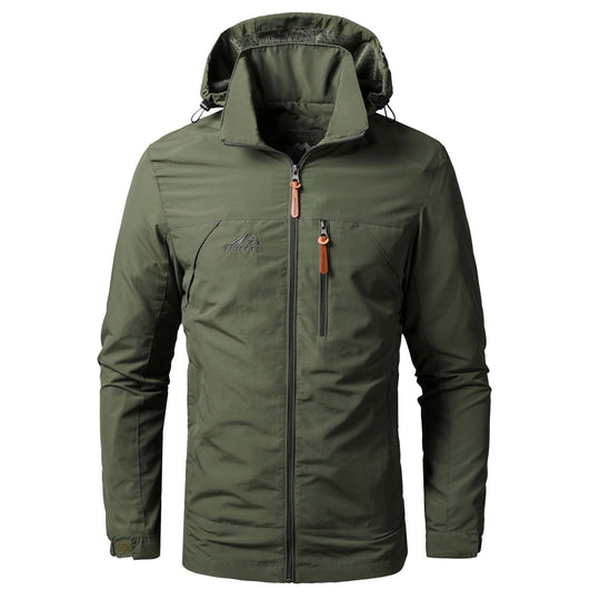 Herren Leichte wasserabweisende Allwetter-Outdoorjacke mit Kapuze und Brust-Reißverschluss Shop Nory