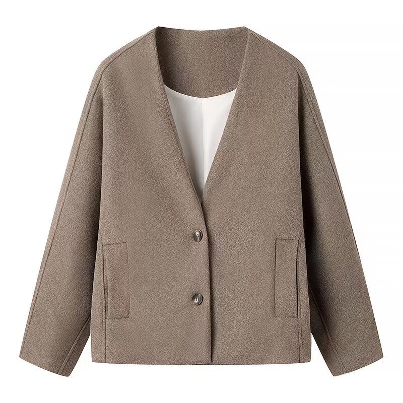 Damen Boxy Kurzjacke aus Wollmix mit V‑Ausschnitt und Zwei‑Knopf‑Verschluss Shop Nory