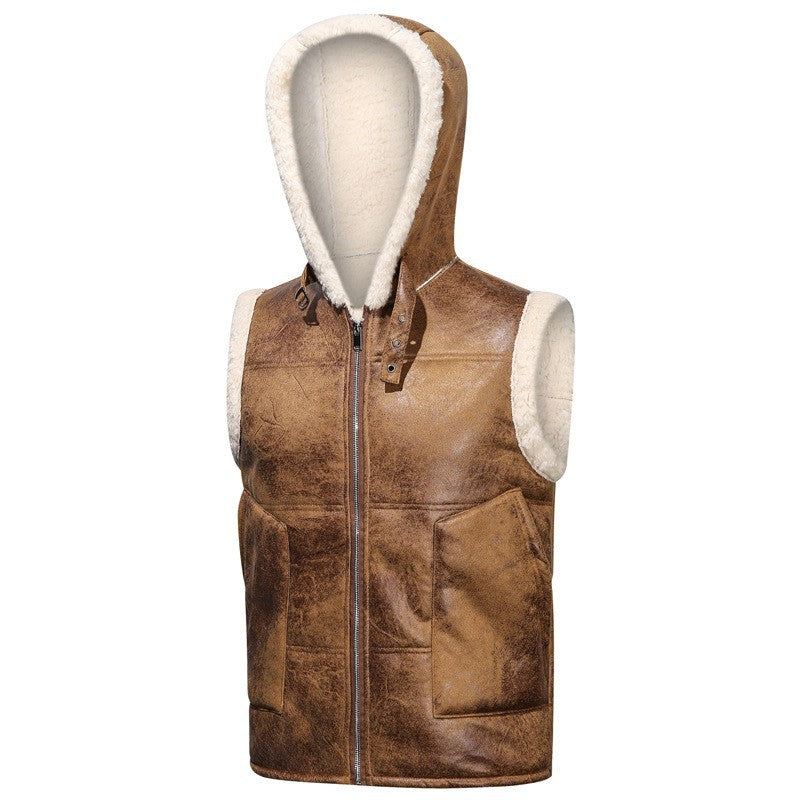 Herren Ärmellose Teddy-gefütterte Kapuzenweste im Shearling‑Look Shop Nory