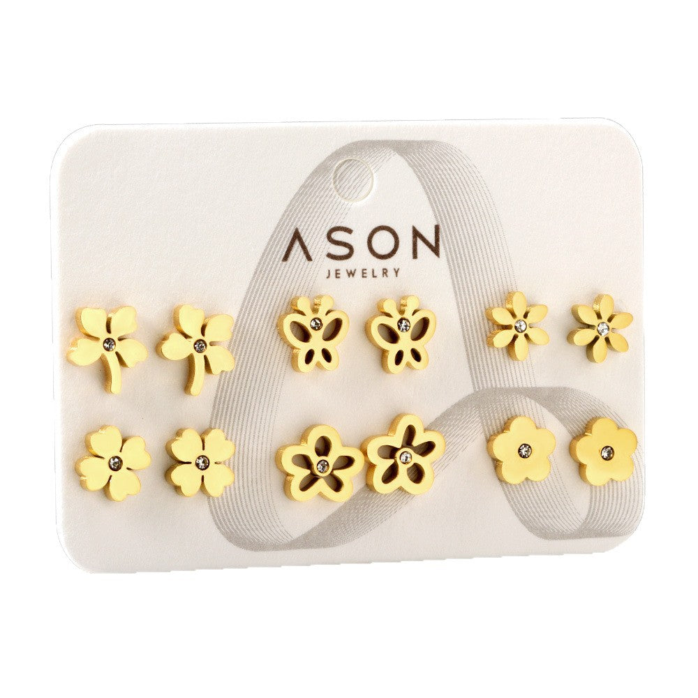Damen Ohrstecker Set aus goldplattiertem Edelstahl mit verschiedenen Designs Shop Nory