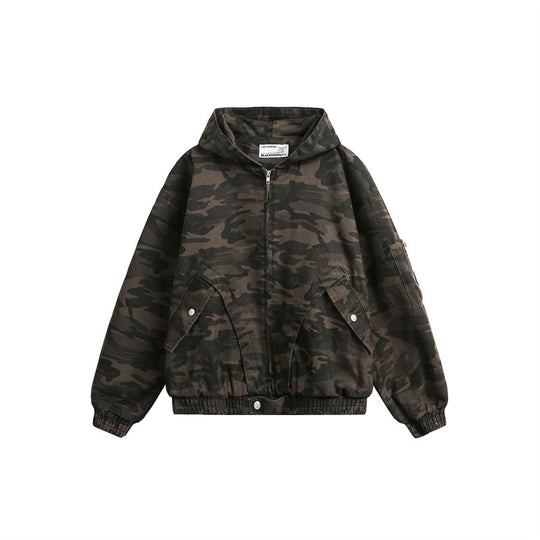 Herren Camouflage-Boxy-Fieldjacke mit Kapuze, Utility-Taschen und elastischem Saum Shop Nory