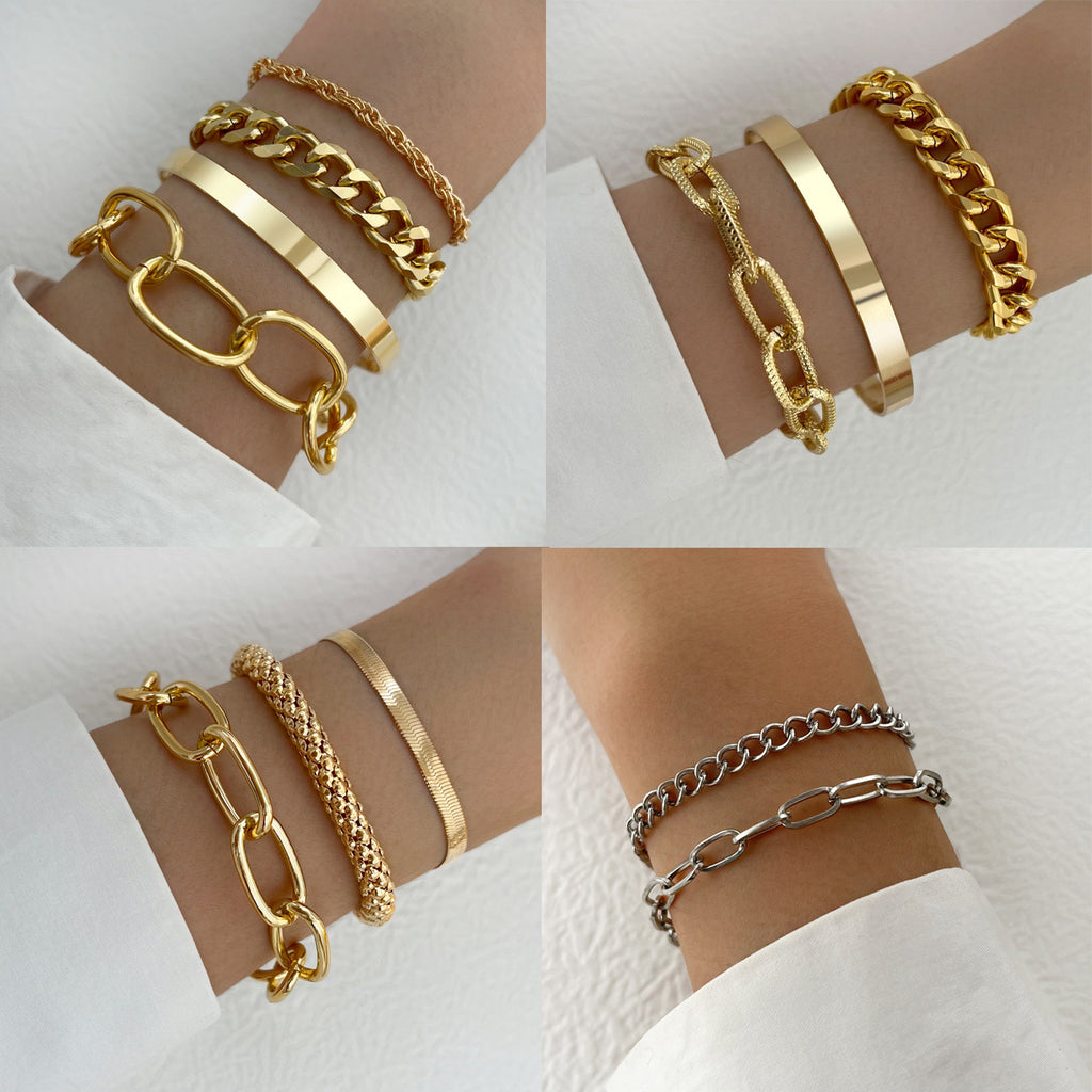 Damen Armreif-Set aus feinen, modernen und strukturierten Ketten Shop Nory