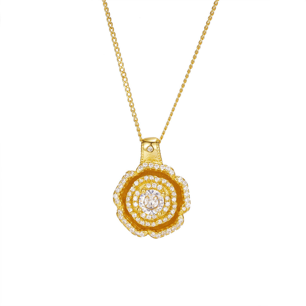 Damen Halskette mit kunstvollem Blumenanhänger und funkelnden Zirkonia Shop Nory