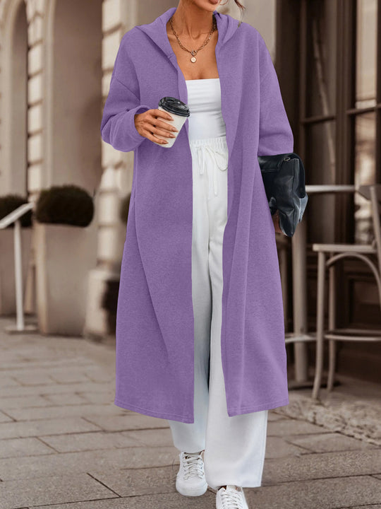 Damen Langer Oversize Kapuzenmantel mit offener Front und weichem Fleece Shop Nory