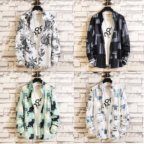 Herren langärmliges Hemd mit offenem Reverskragen, kontrastivem Blumenprint und lässiger Regular-Fit Silhouette Shop Nory