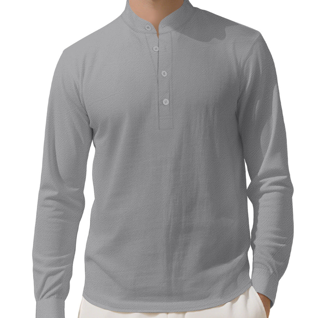 Herren nan Nehru-Kragen-Henley aus Baumwollstretch mit verdeckter Knopfleiste und schmaler Passform