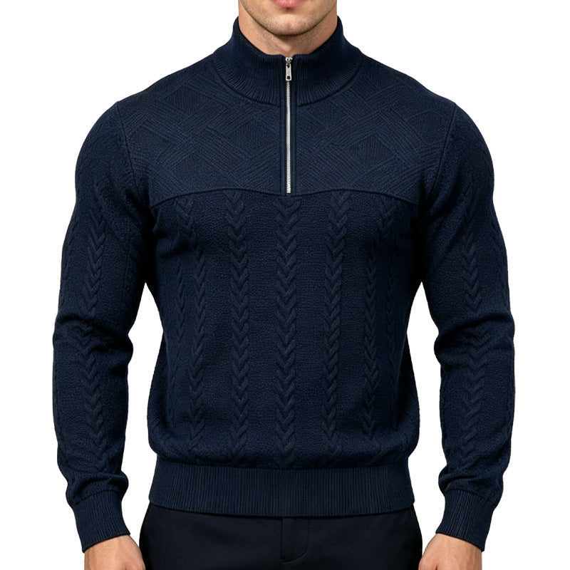Herren Strickpullover mit halbem Reißverschluss und Zopfmuster Shop Nory