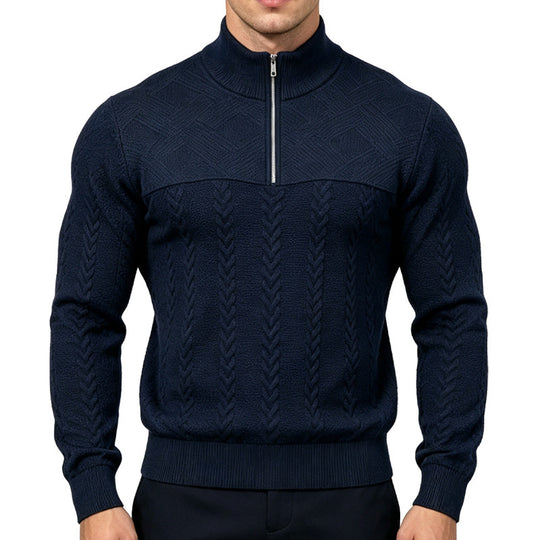 Herren Strickpullover mit halbem Reißverschluss und Zopfmuster Shop Nory