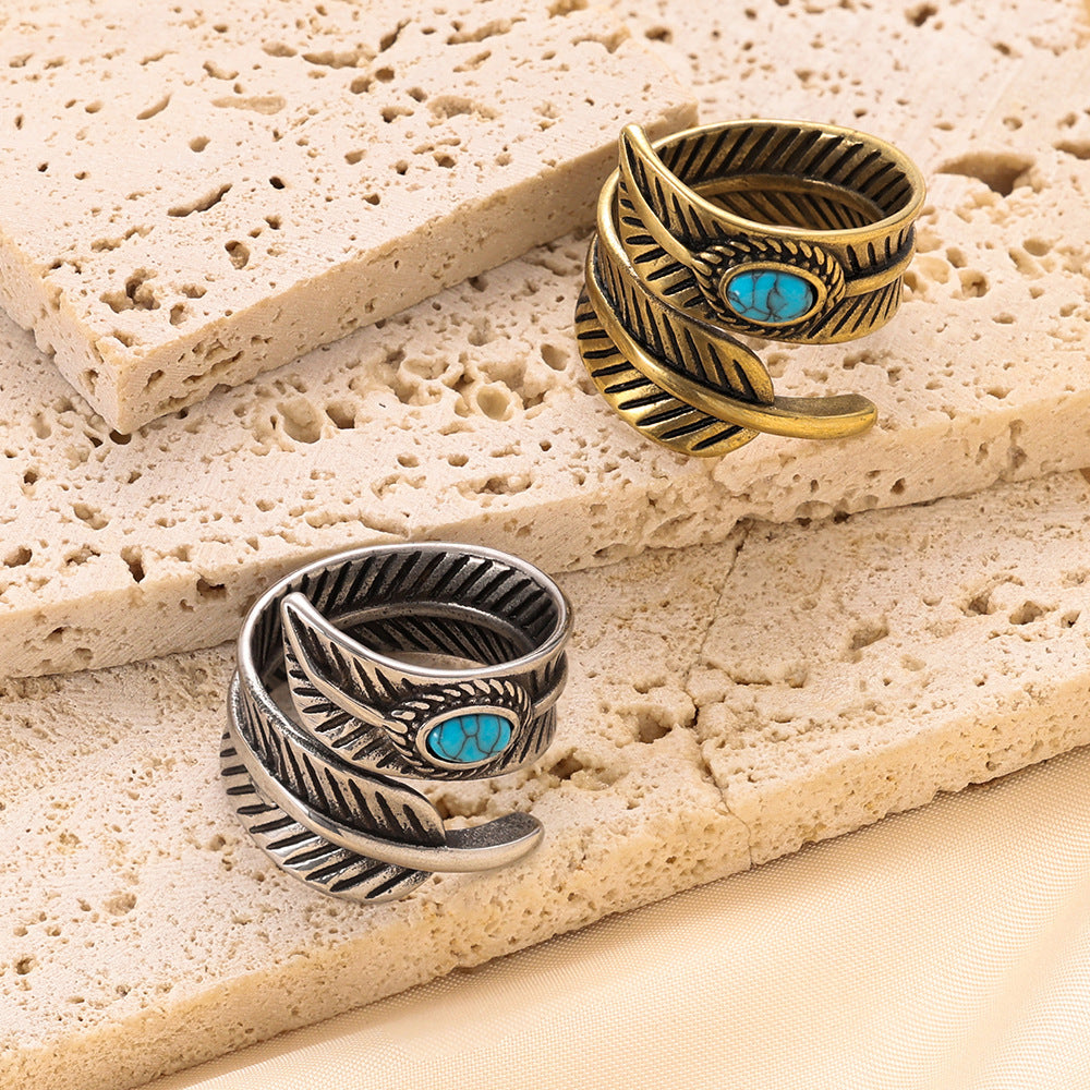 Damen Ring mit doppeltem Blattmotiv und hochwertigem Türkisstein Shop Nory