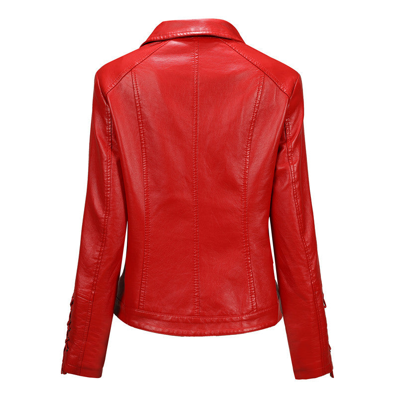 Damen Lederimitat-Bikerjacke mit seitlichen Schnürungen und asymmetrischem Reißverschluss Shop Nory