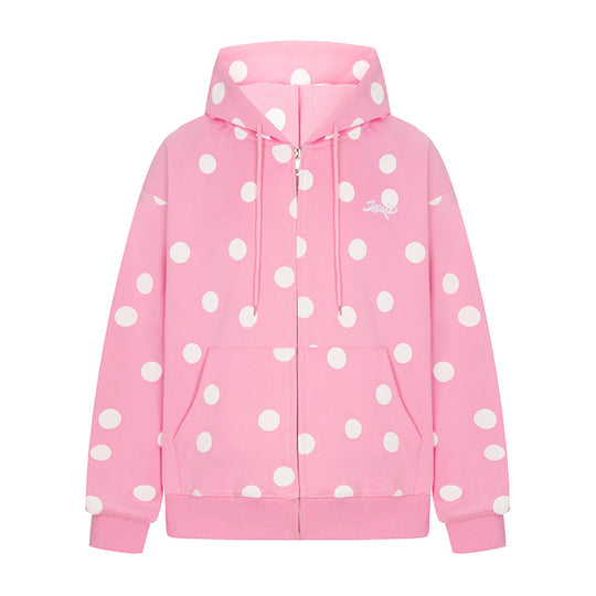 Damen Kapuzen-Sweatjacke mit durchgehendem Reißverschluss, Oversize-Schnitt und Polka-Dot-Print Shop Nory