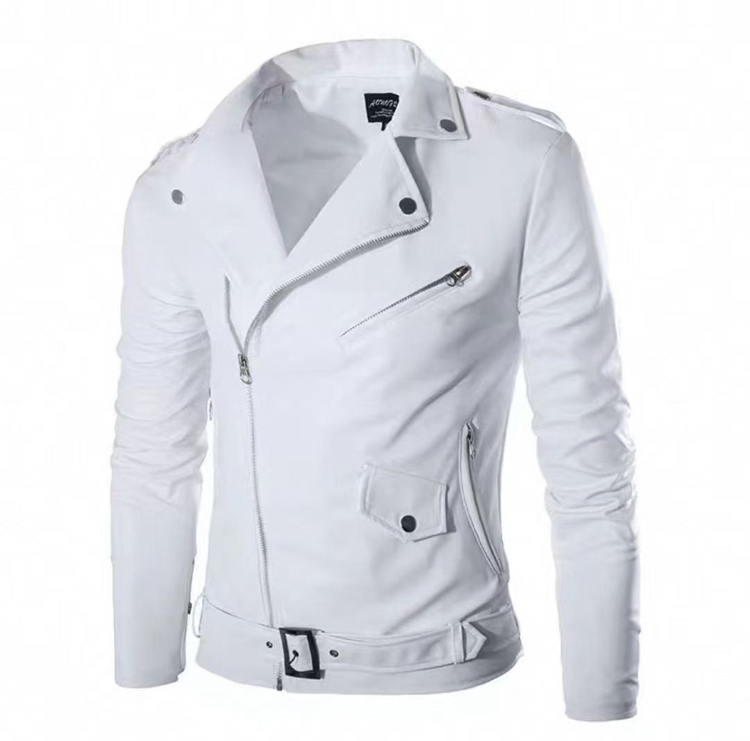 Herren Echtes Leder Bikerjacke mit Asymmetrischem Reißverschluss