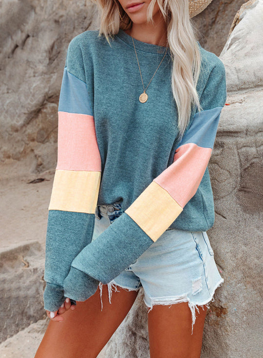 Damen Freizeitpullover mit buntem Ärmeldesign