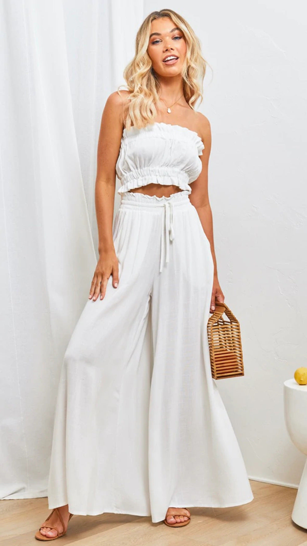 Elastischer Gürtel Weites Bein Hohe Taille Hose