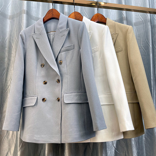 Damen Doppelreihiger taillierter Wollblazer mit Struktur und verstärkten Schultern Shop Nory
