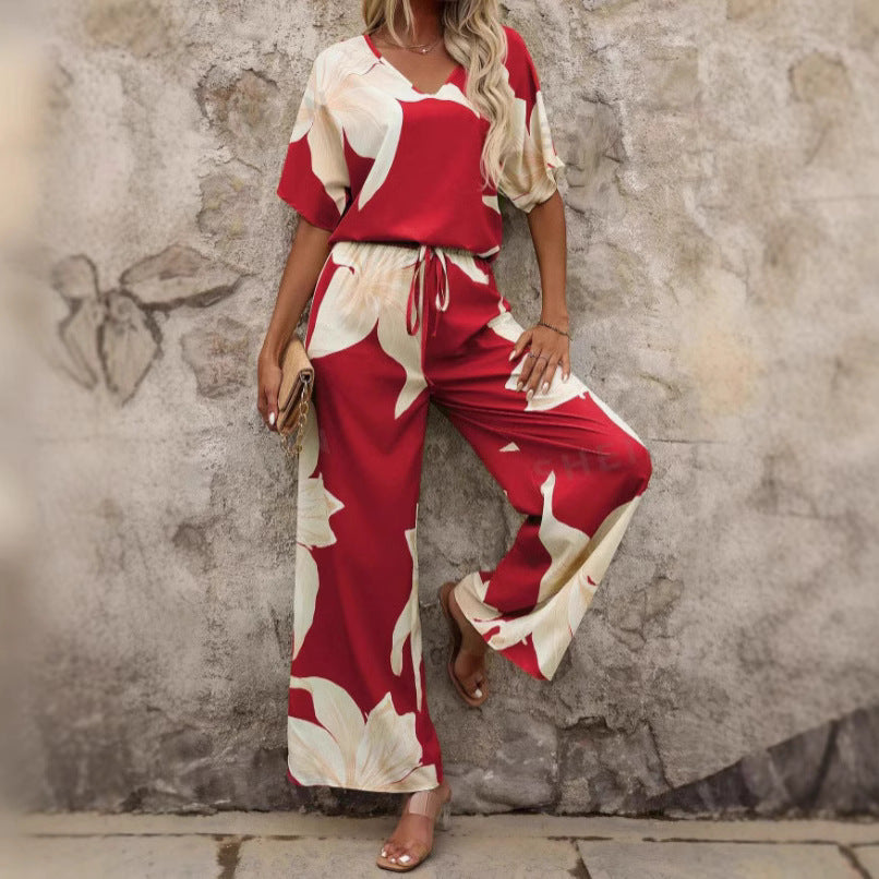 Damen Luftiges Zweiteiliges Set mit floralem Design und weitem Schnitt