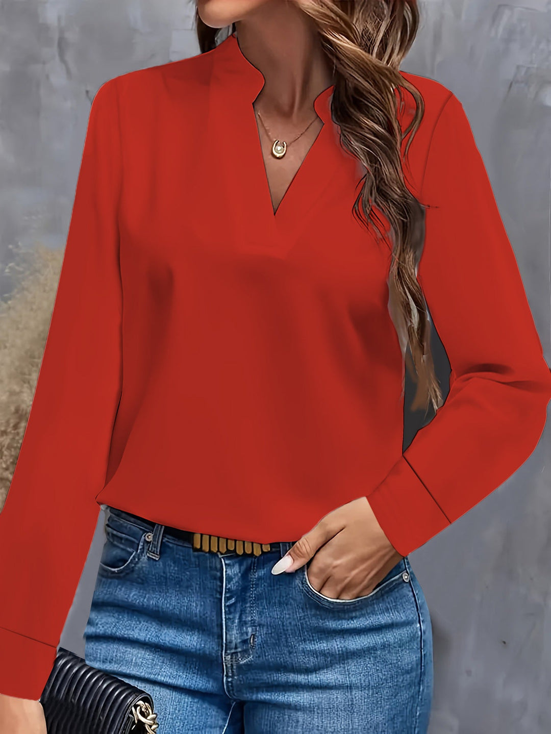 Damen Bluse mit Stehkragen und langen Ärmeln