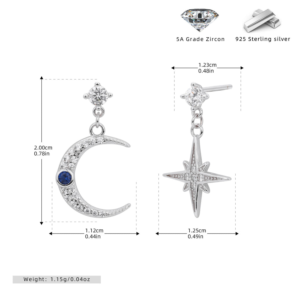 Damen Ohrhänger mit funkelndem Mond- und Sternmotiv aus 925 Sterlingsilber Shop Nory