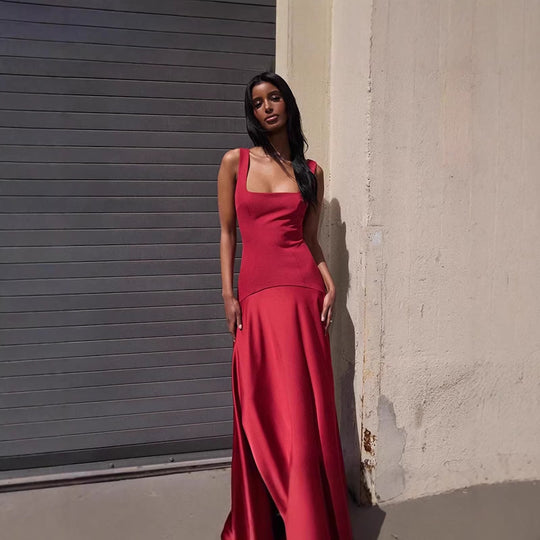 Damen Elegantes Maxikleid mit A-Linien-Silhouette und schmalen Trägern
