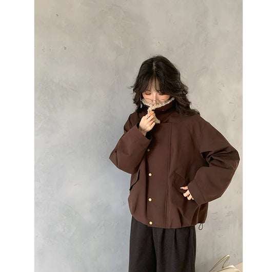 Damen Oversize-Kurzjacke mit Teddykragen und Pattentaschen Shop Nory