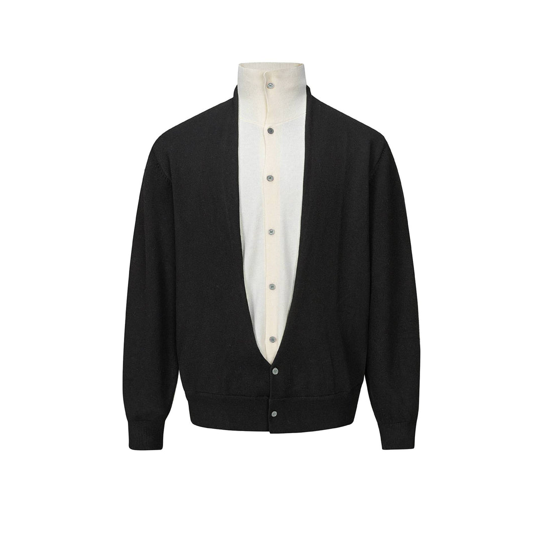 Herren Feinstrick-Layering-Cardigan mit tiefem V-Ausschnitt und integriertem Polokragen Shop Nory